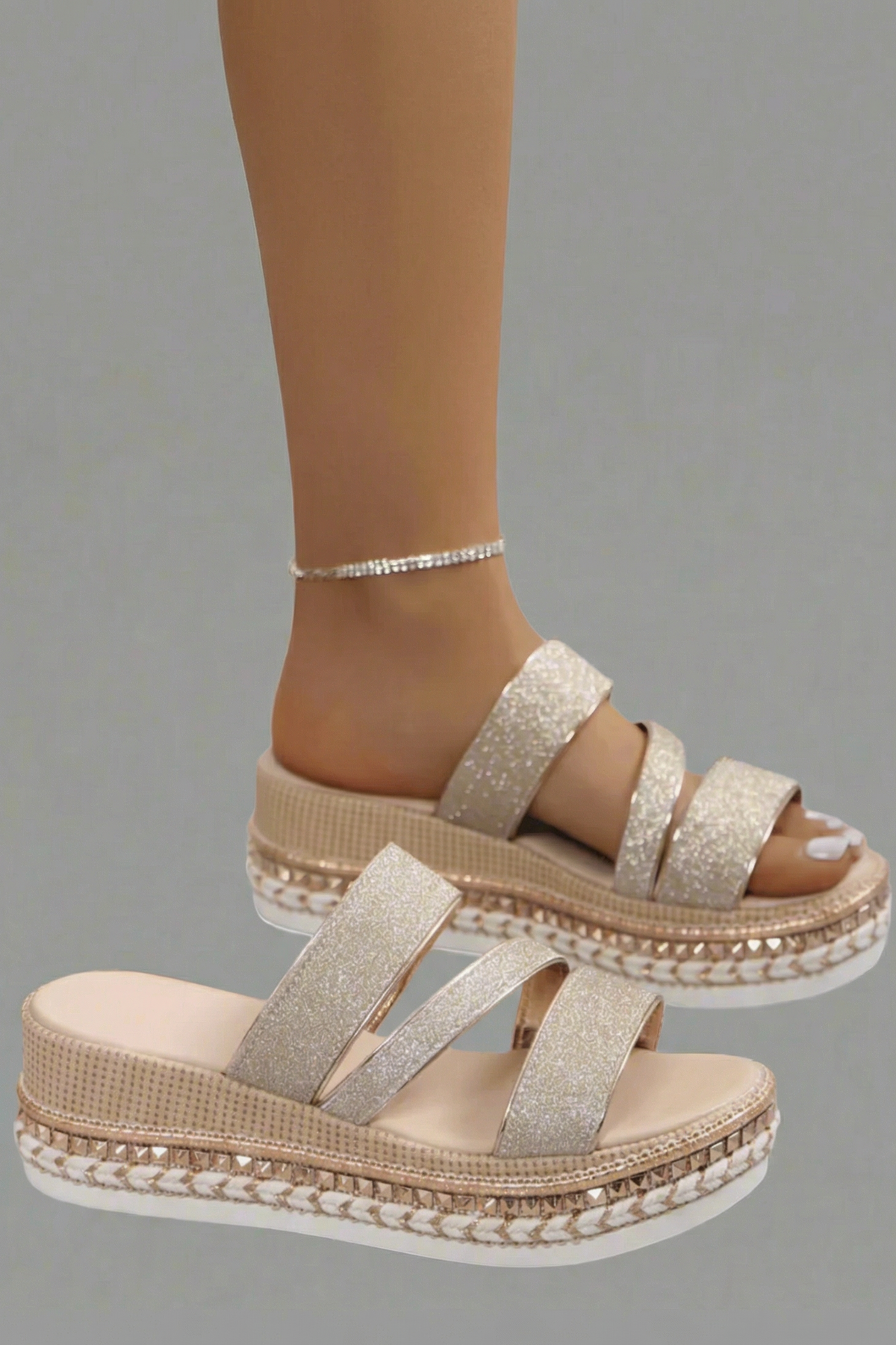 VANESSA | Glamorous Glitter Wedge Sandals for Summer
