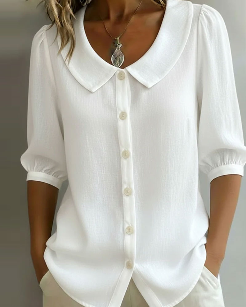 Emma Camicia in cotone a maniche medie con colletto Peter Pan