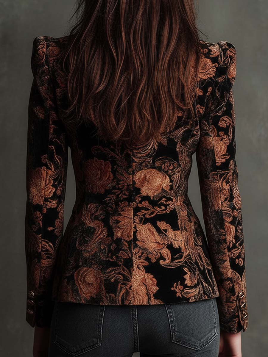 Bertille | Blazer Sartoriale con Stampa Floreale Nero e Bronzo