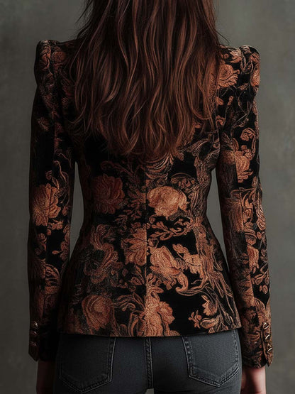 Bertille | Blazer Sartoriale con Stampa Floreale Nero e Bronzo
