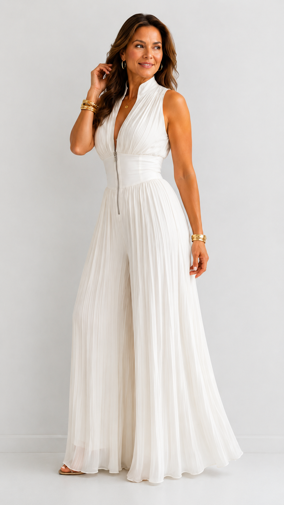 Zakira | Eleganter plissierter Overall mit weitem Bein