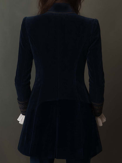 Athénaïs | Giacca Lunga Ricamata Vintage Blu Navy