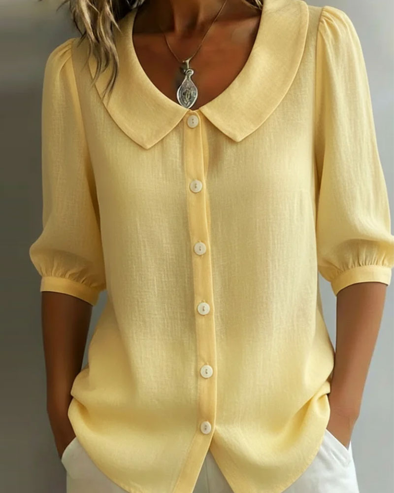 Emma Camicia in cotone a maniche medie con colletto Peter Pan