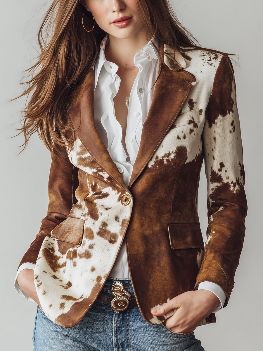 Agathe | Blazer Vintage con Stampa Cow Eco-Sostenibile