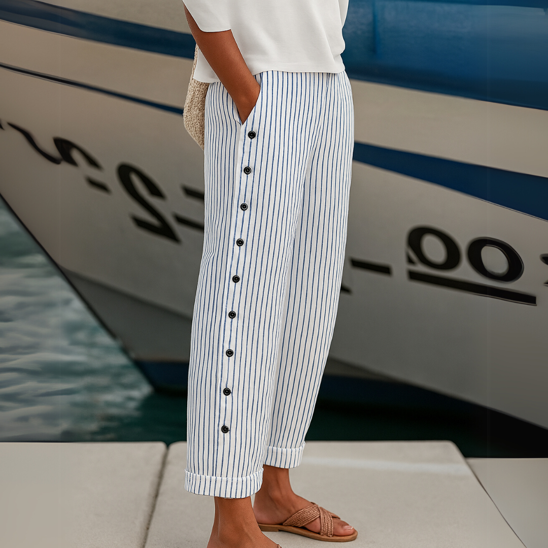 Caitlin | Elegant Striped Trousers with Buttons