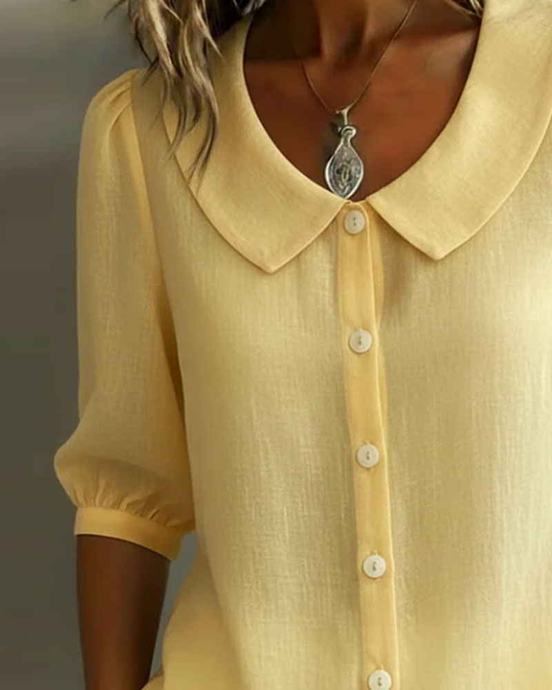 Emma Camicia in cotone a maniche medie con colletto Peter Pan
