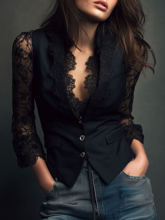Noémie | Blazer Nero da Donna con Maniche Semitrasparenti