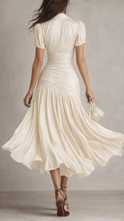 Vestido Adriana midi satinado rayas retro - Blanco