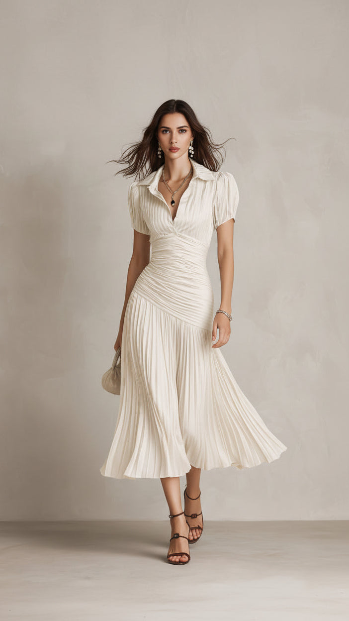 Vestido Adriana midi satinado rayas retro - Azul marino
