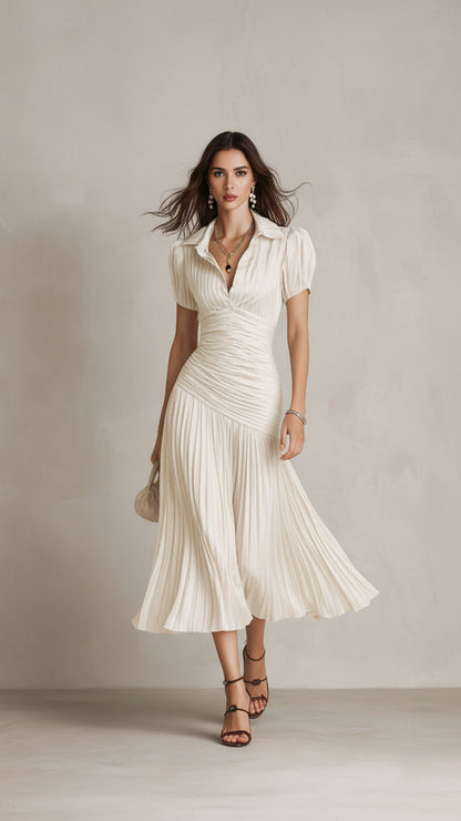 Vestido Adriana midi satinado rayas retro - Azul marino