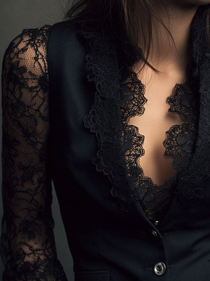 Noémie | Blazer Nero da Donna con Maniche Semitrasparenti