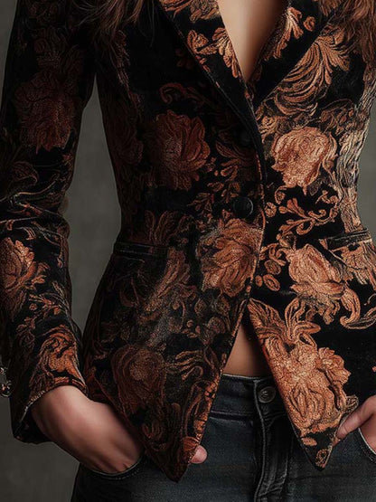 Bertille | Blazer Sartoriale con Stampa Floreale Nero e Bronzo