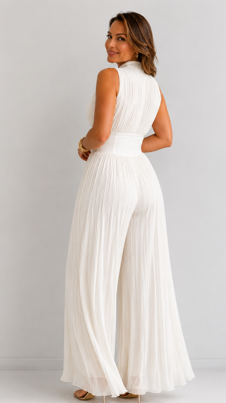 Zakira | Eleganter plissierter Overall mit weitem Bein