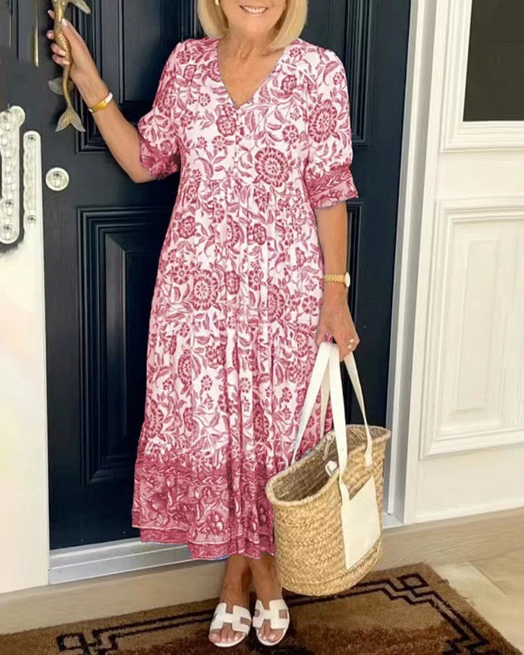 Emma | Elegantes Blumenkleid mit V-Ausschnitt