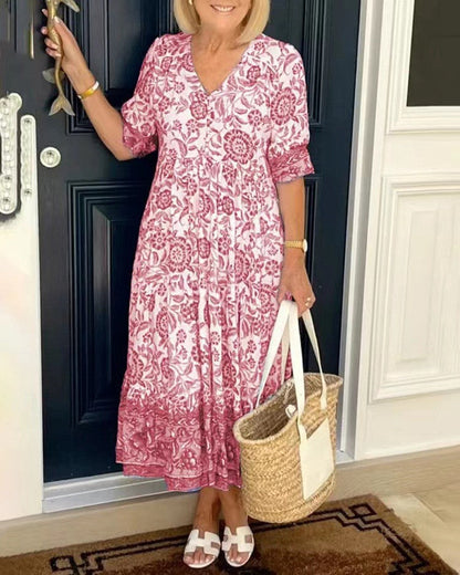 Emma | Elegantes Blumenkleid mit V-Ausschnitt