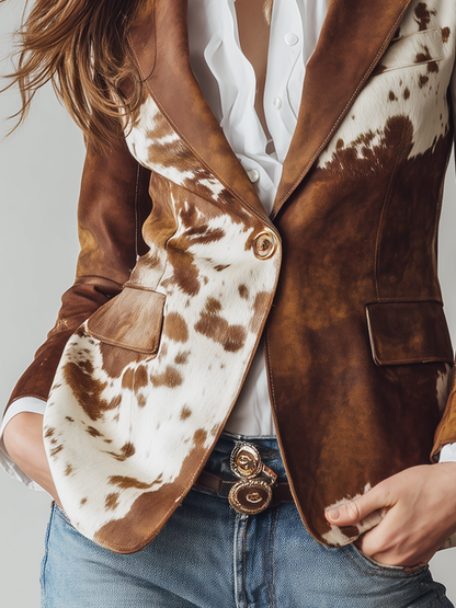 Agathe | Blazer Vintage con Stampa Cow Eco-Sostenibile