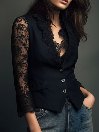 Noémie | Blazer Nero da Donna con Maniche Semitrasparenti
