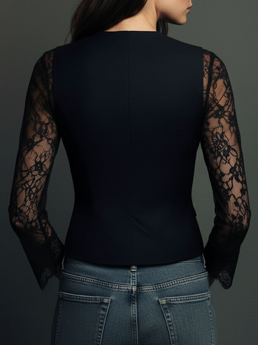 Noémie | Blazer Nero da Donna con Maniche Semitrasparenti