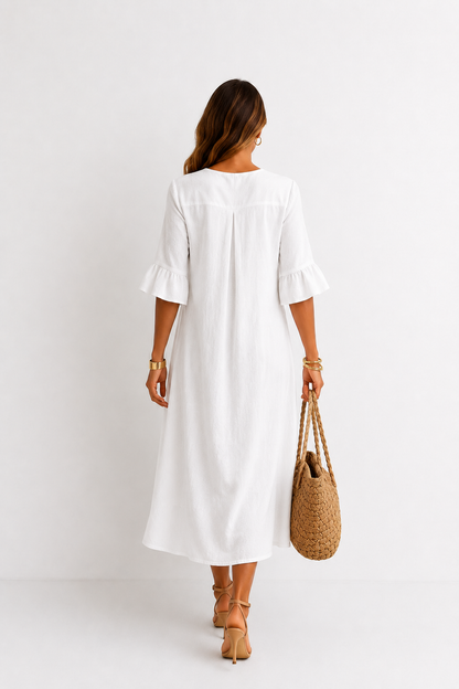 Vanesa | Leinen-Kleid mit Puffärmeln und Knöpfen