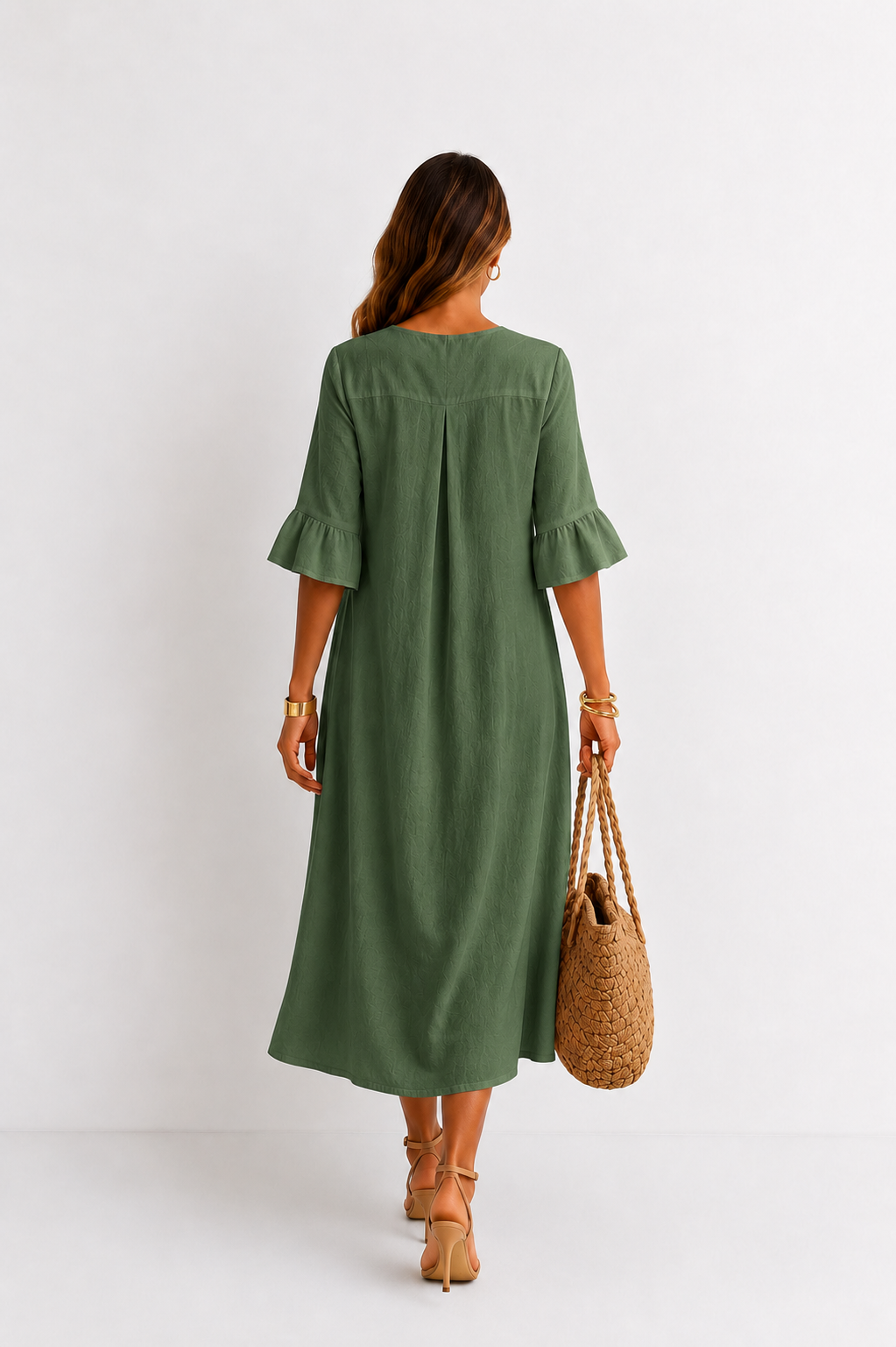 Vanesa | Leinen-Kleid mit Puffärmeln und Knöpfen
