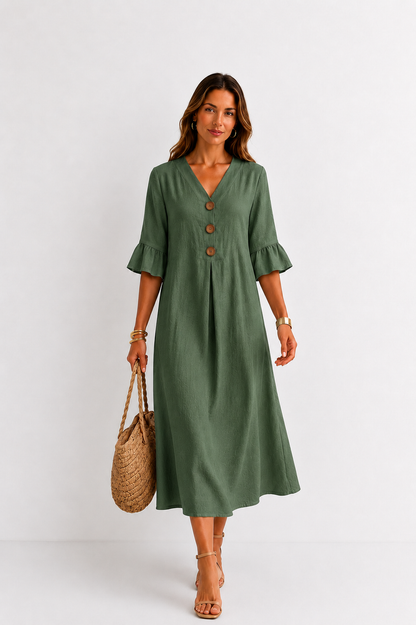 Vanesa | Leinen-Kleid mit Puffärmeln und Knöpfen