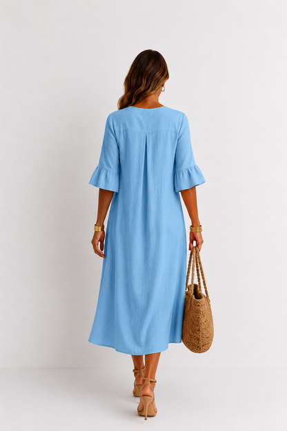 Vanesa | Leinen-Kleid mit Puffärmeln und Knöpfen