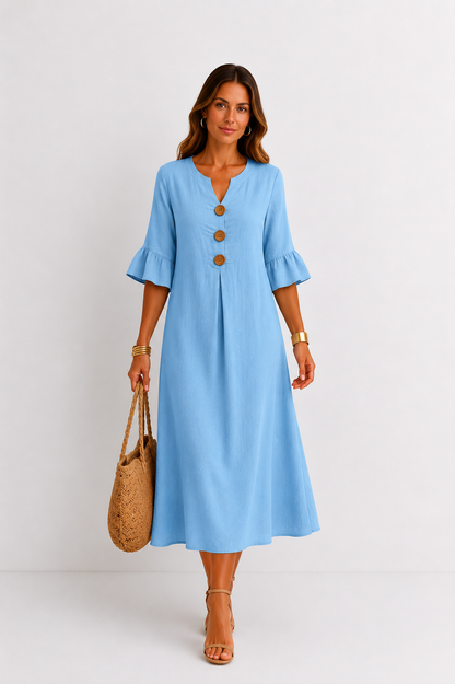 Vanesa | Leinen-Kleid mit Puffärmeln und Knöpfen