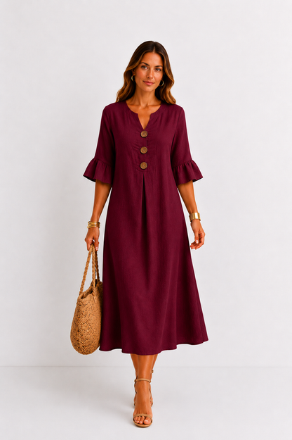 Vanesa | Leinen-Kleid mit Puffärmeln und Knöpfen