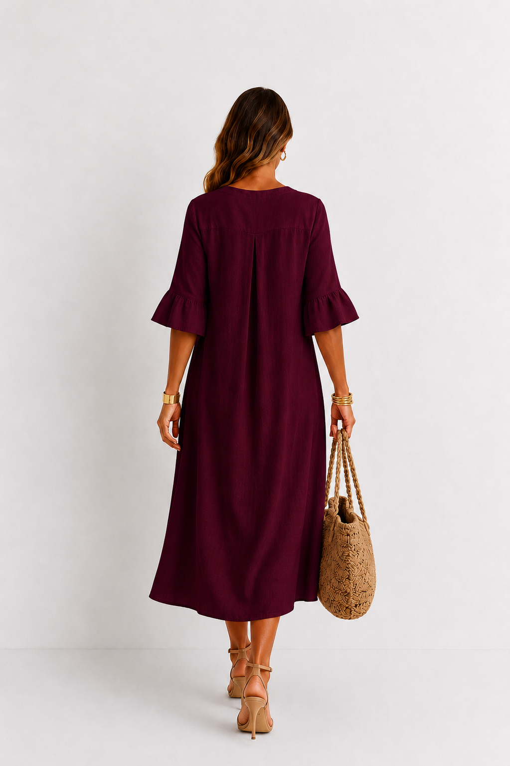 Vanesa | Leinen-Kleid mit Puffärmeln und Knöpfen