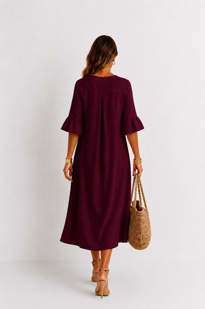 Vanesa | Leinen-Kleid mit Puffärmeln und Knöpfen