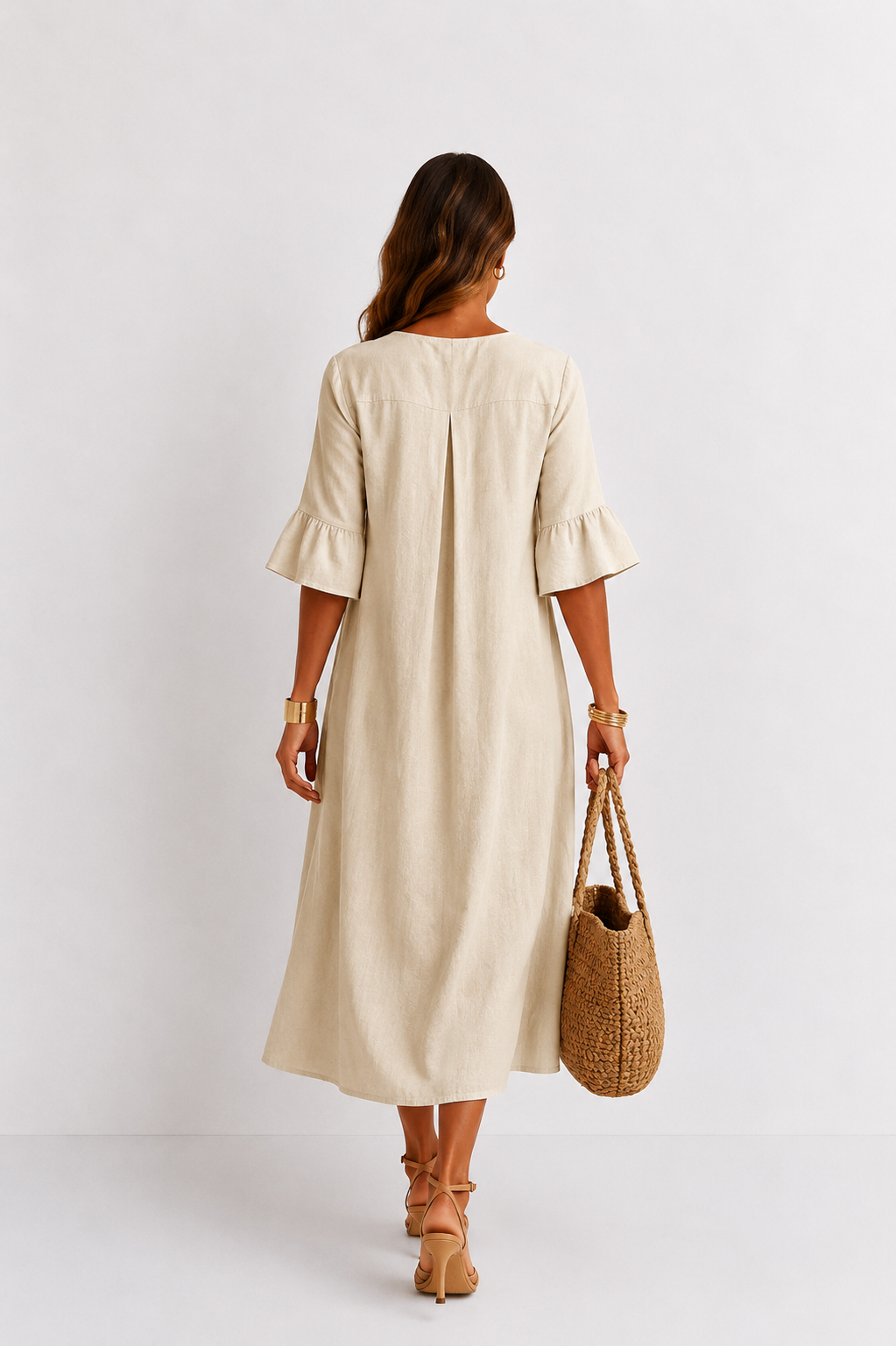 Vanesa | Leinen-Kleid mit Puffärmeln und Knöpfen
