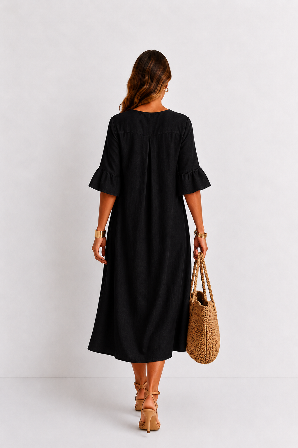 Vanesa | Leinen-Kleid mit Puffärmeln und Knöpfen