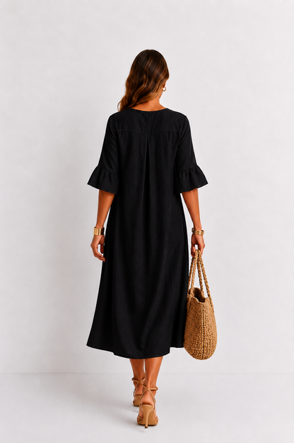 Vanesa | Leinen-Kleid mit Puffärmeln und Knöpfen