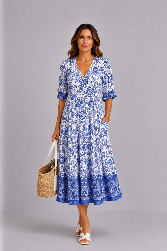 Keisha | Elegant V-Neck Floral Dress