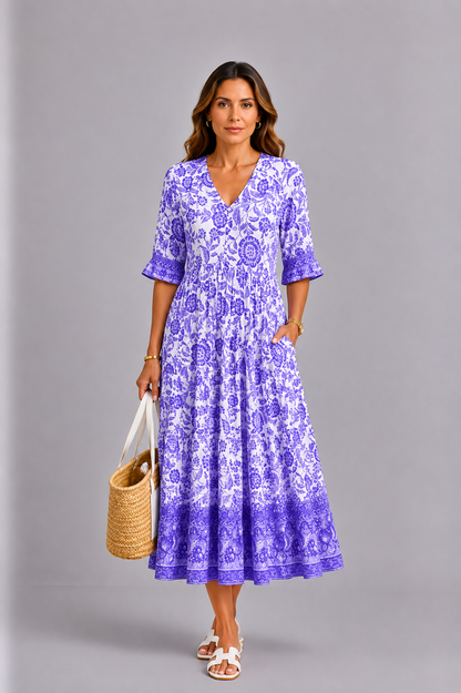 Keisha | Elegant V-Neck Floral Dress