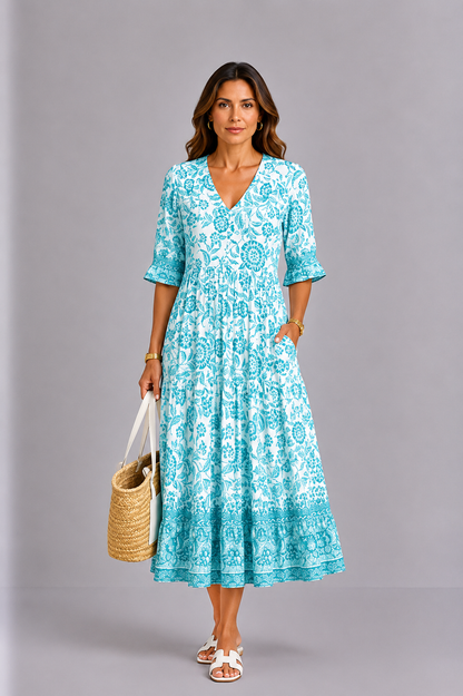 Keisha | Elegant V-Neck Floral Dress