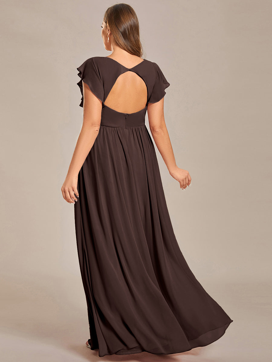 ever LILYANA|Robe demoiselle d'honneur en mousseline manches plissées avec découpe au dos