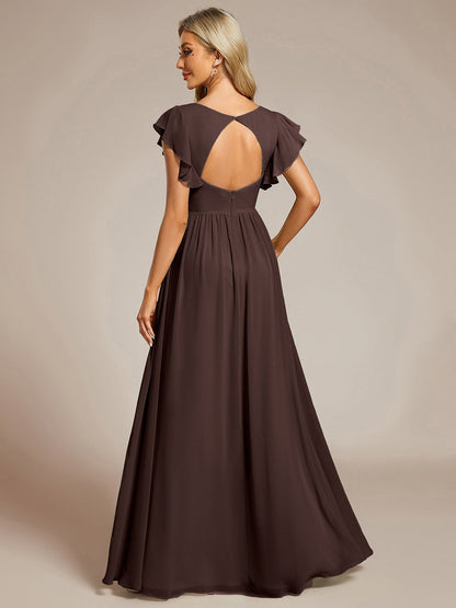 ever LILYANA|Robe demoiselle d'honneur en mousseline manches plissées avec découpe au dos