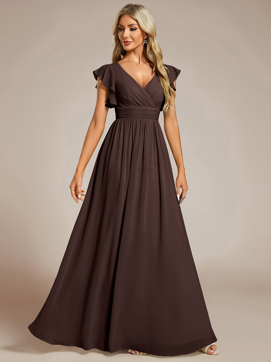 ever LILYANA|Robe demoiselle d'honneur en mousseline manches plissées avec découpe au dos