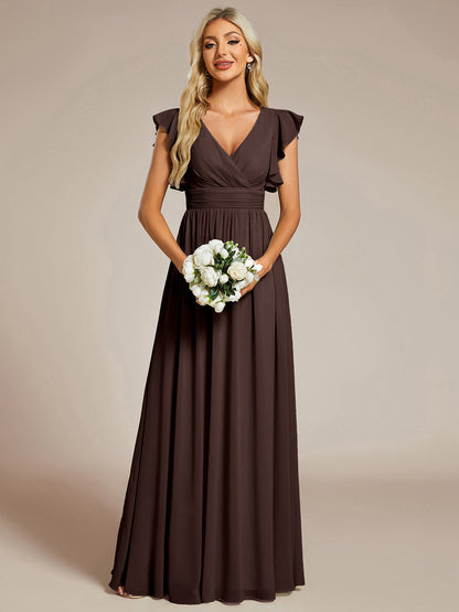ever LILYANA|Robe demoiselle d'honneur en mousseline manches plissées avec découpe au dos