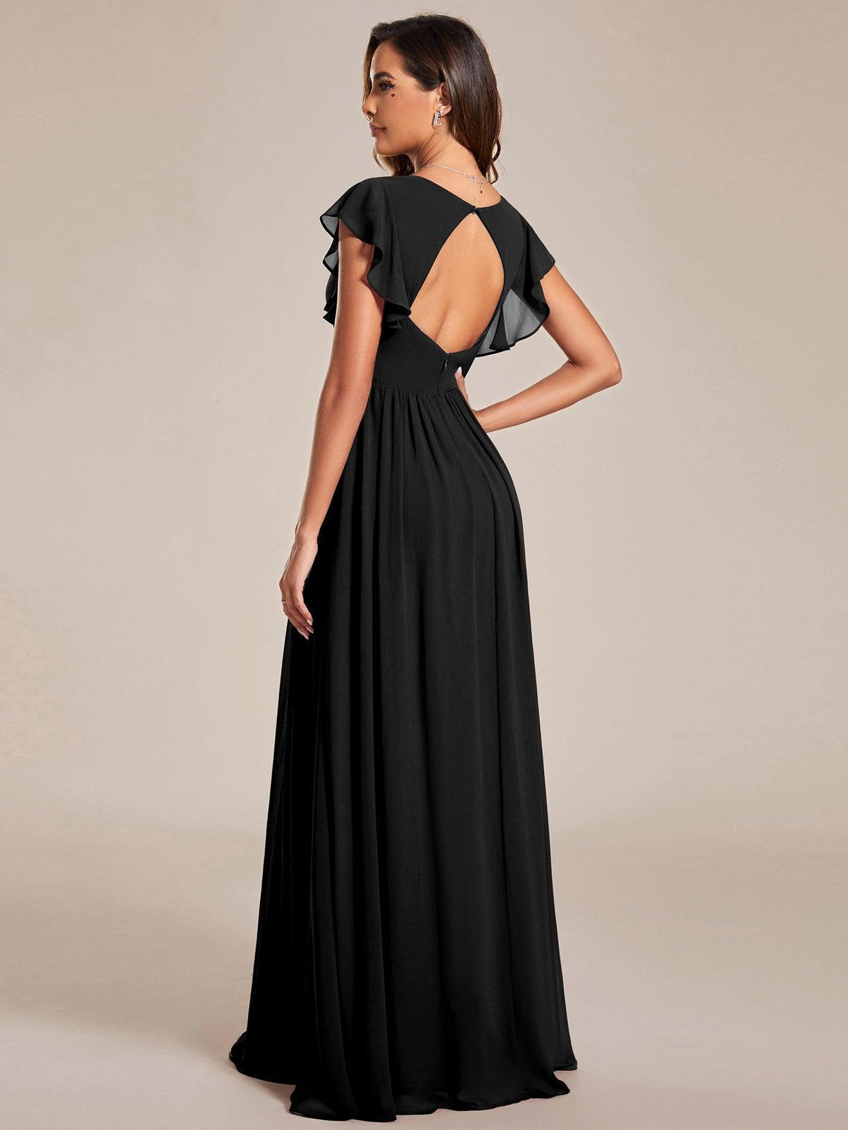 ever LILYANA|Robe demoiselle d'honneur en mousseline manches plissées avec découpe au dos