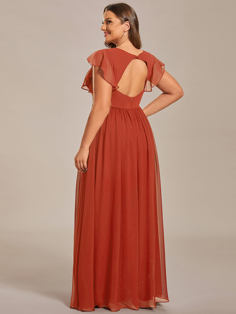 ever LILYANA|Robe demoiselle d'honneur en mousseline manches plissées avec découpe au dos