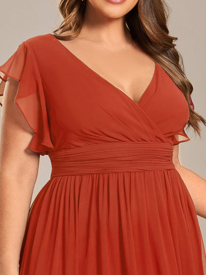 ever LILYANA|Robe demoiselle d'honneur en mousseline manches plissées avec découpe au dos