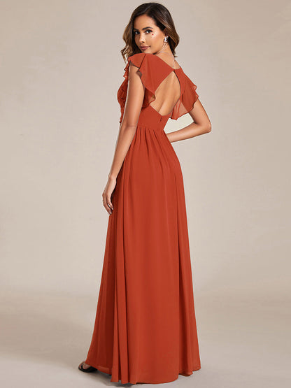 ever LILYANA|Robe demoiselle d'honneur en mousseline manches plissées avec découpe au dos