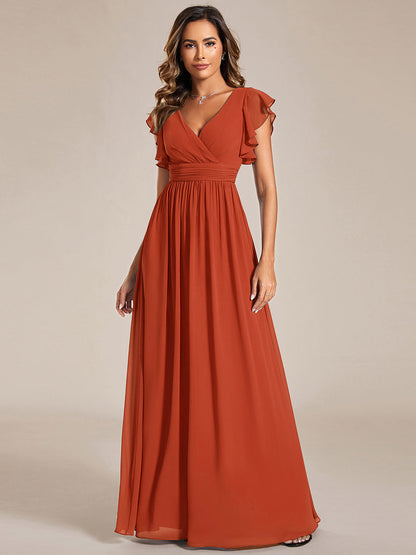 ever LILYANA|Robe demoiselle d'honneur en mousseline manches plissées avec découpe au dos