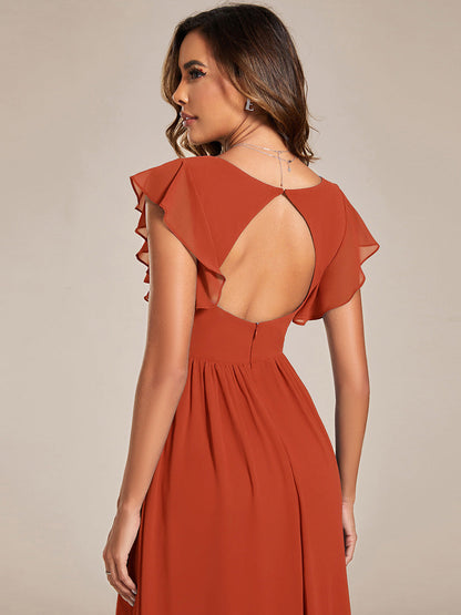 ever LILYANA|Robe demoiselle d'honneur en mousseline manches plissées avec découpe au dos