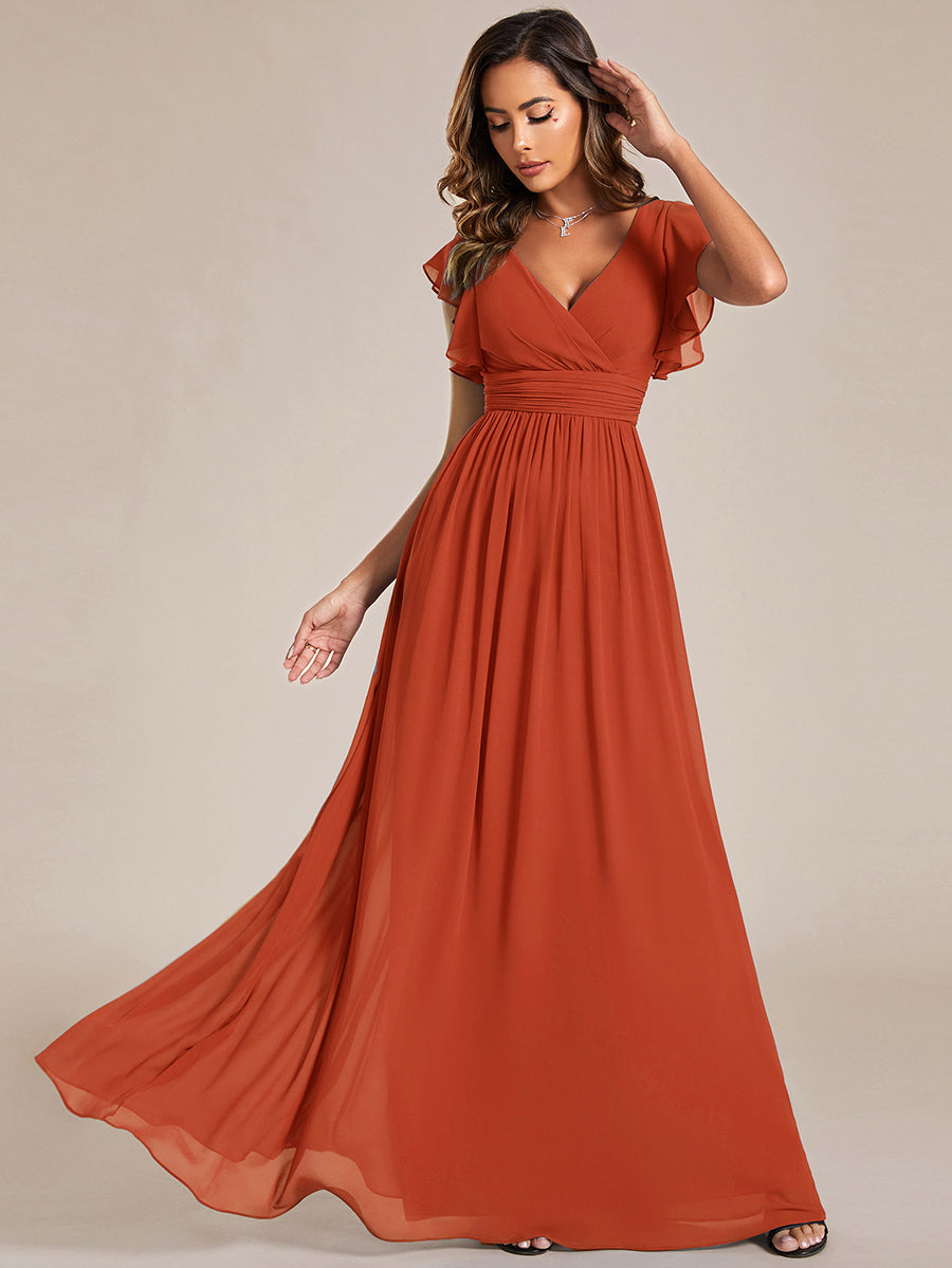 ever LILYANA|Robe demoiselle d'honneur en mousseline manches plissées avec découpe au dos