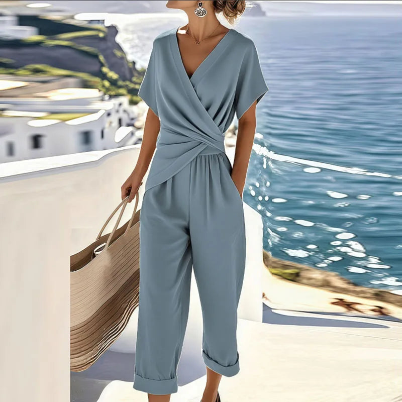 Colleen Elegant Two-Piece Set | Wrap Top and Shorts