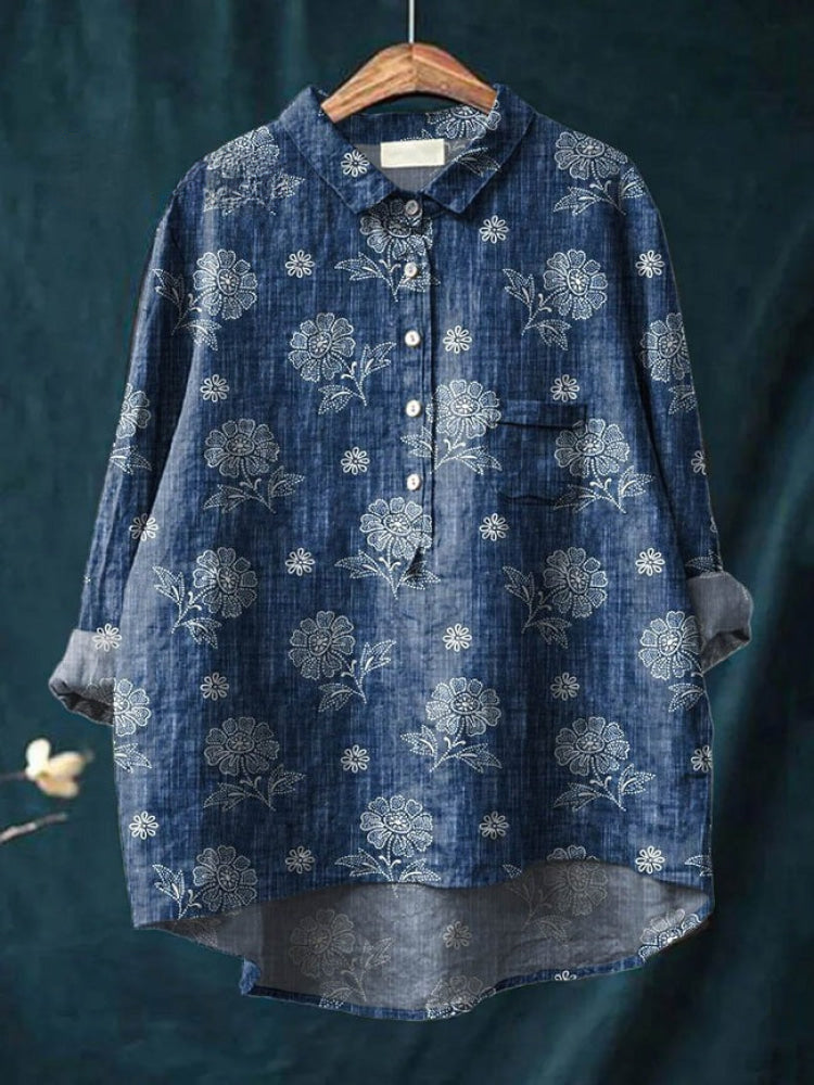 Seraphina™ | Zeitlose Leinenbluse mit Print