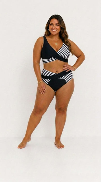 Bikini Incrociato a Righe Stampato